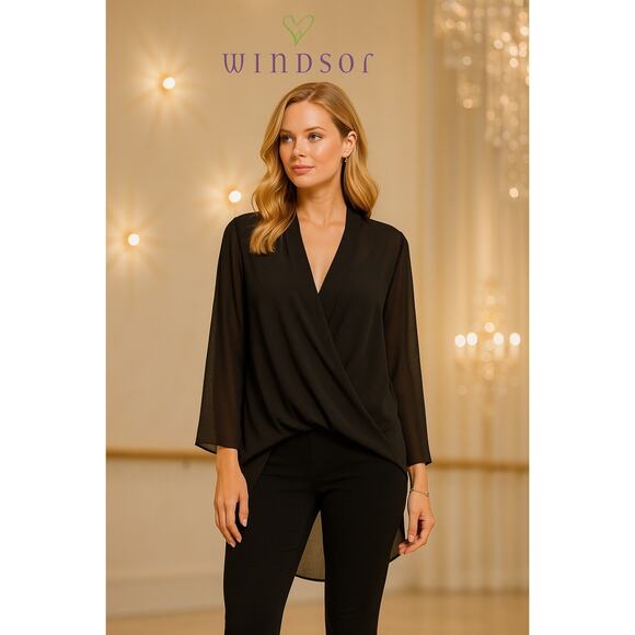 Windsor Solid Black Long Textured Tunic Sz. L - Picture 1 of 5